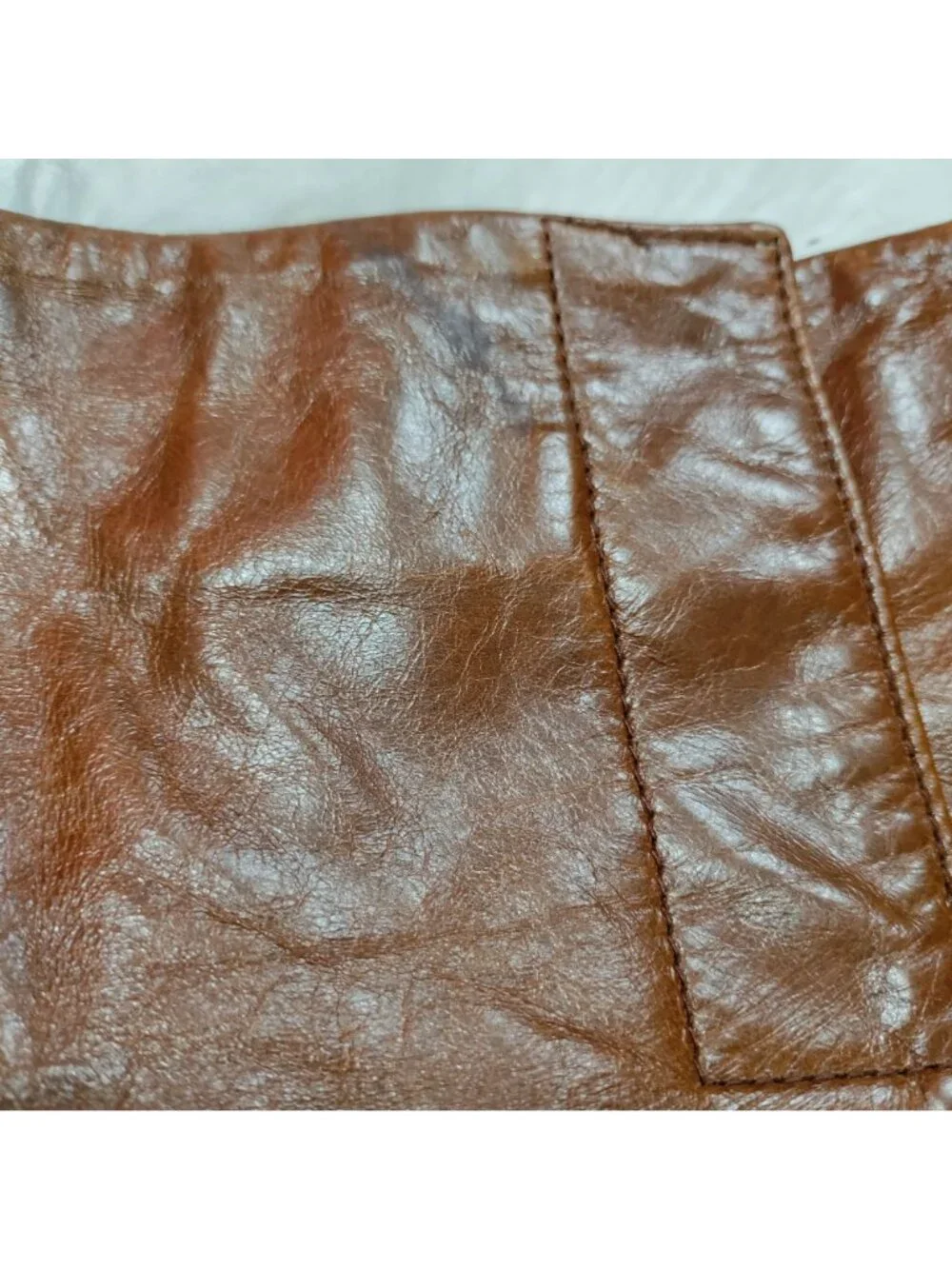 Hugo Buscati 100% Leather Antique 70s Style Brown A-Line Wrap Mini Skirt Size 6 - Picture 8 of 16